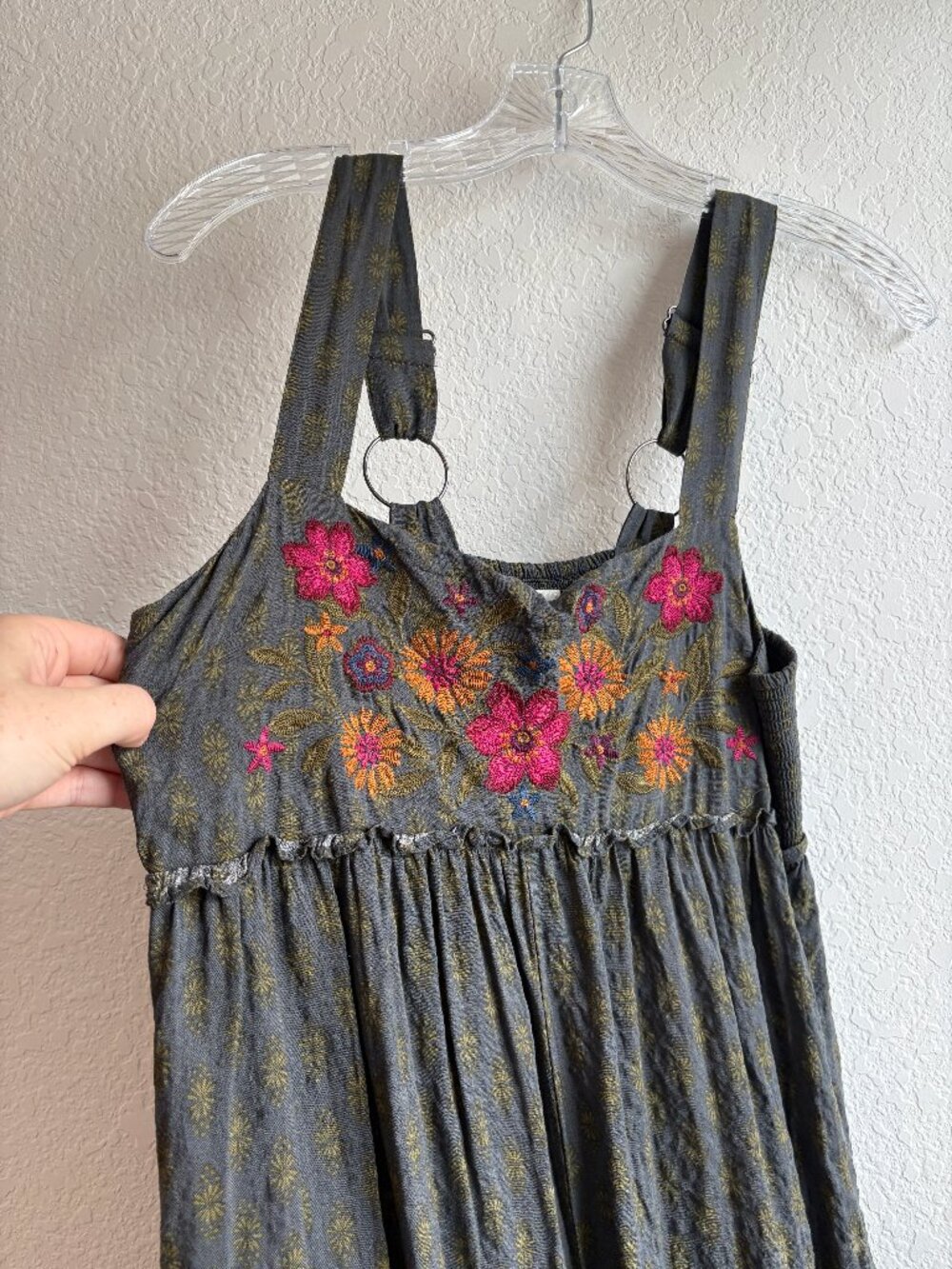 Natural Life Gabi Embroidered Jumpsuit - Alma Stamp Charcoal